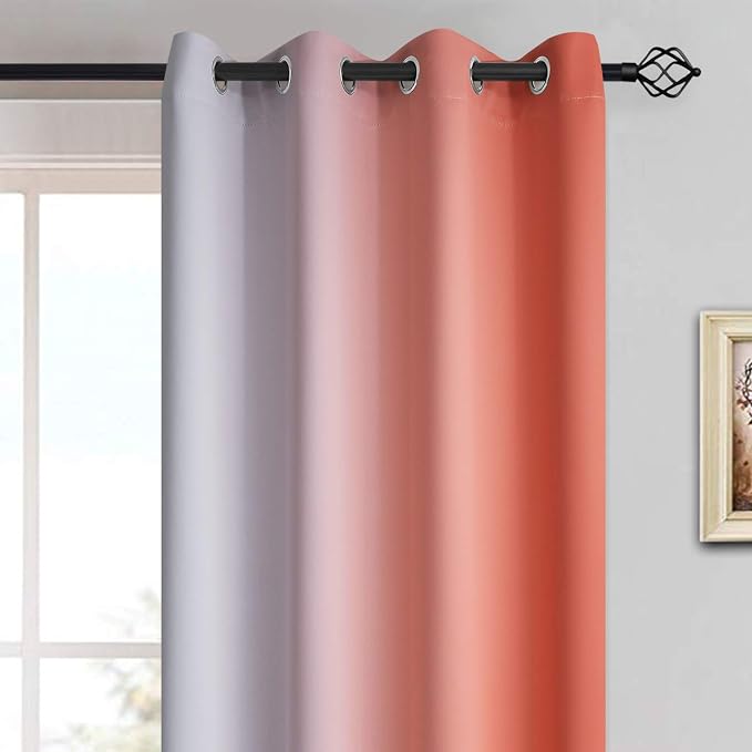 Yakamok Ombre Curtains Coral and Greyish White - Image 3