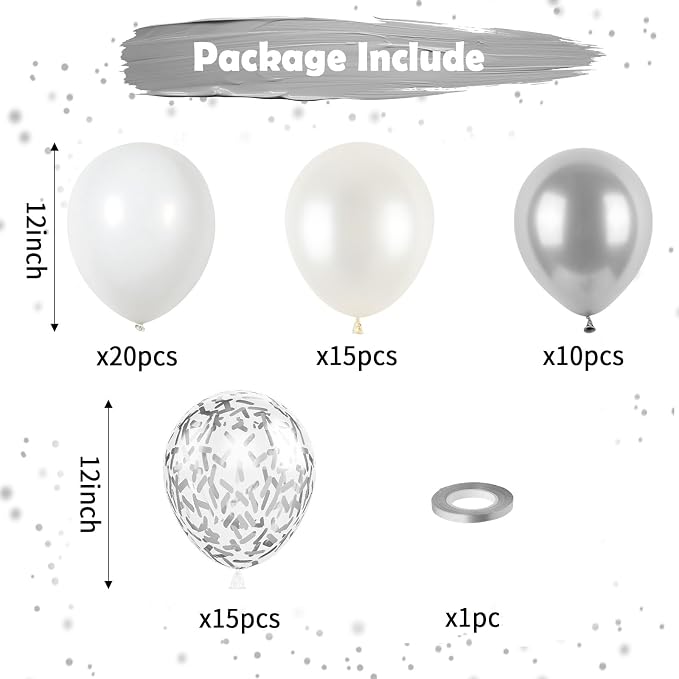 White and Silver Balloons, Metallic Silver and White Balloons Pearl White - Image 2