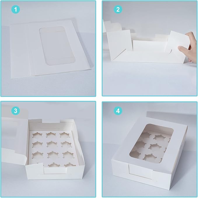 Yeplan 20 Packs Cupcake Boxes,12 Count Cupcake Boxes with Clear Window,13.4x9.8x4 Inch Cookie Boxes,Cupcake Containers,Bakery Boxes for Birthday,Wedding,Party