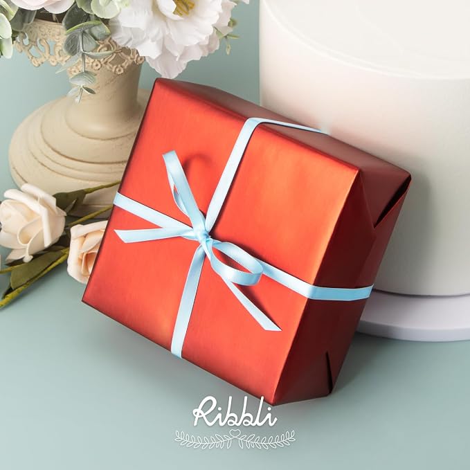 Ribbli Light Blue Baby Blue Double Faced Satin Ribbon, 1/4” x Continuous 25 - Image 3