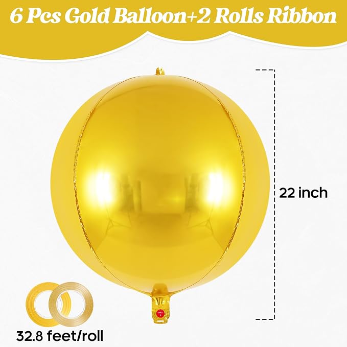 Metallic Gold Balloons, 22 Inch Large Sphere Round Balloons - Image 2