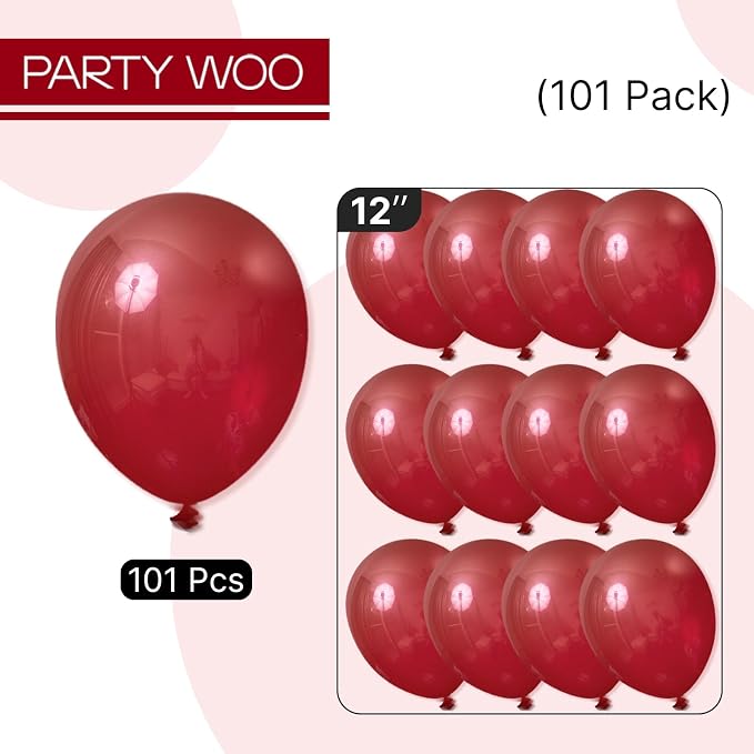 PartyWoo Burgundy Balloons 101pcs Dark Chestnut Red Maroon Color | Balloons - Image 8