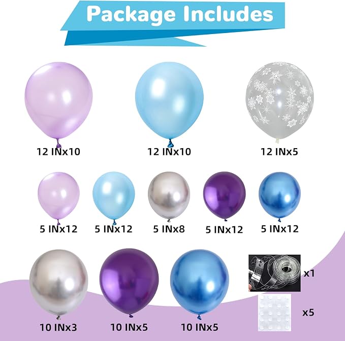 HILAVO Blue Purple Silver Balloon Arch Kit Snowflake Balloons Garland - Image 2