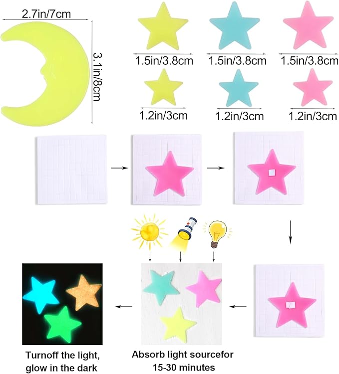 200pcs Glow in The Dark Luminous Stars Fluorescent Noctilucent Plastic Wall - Image 4