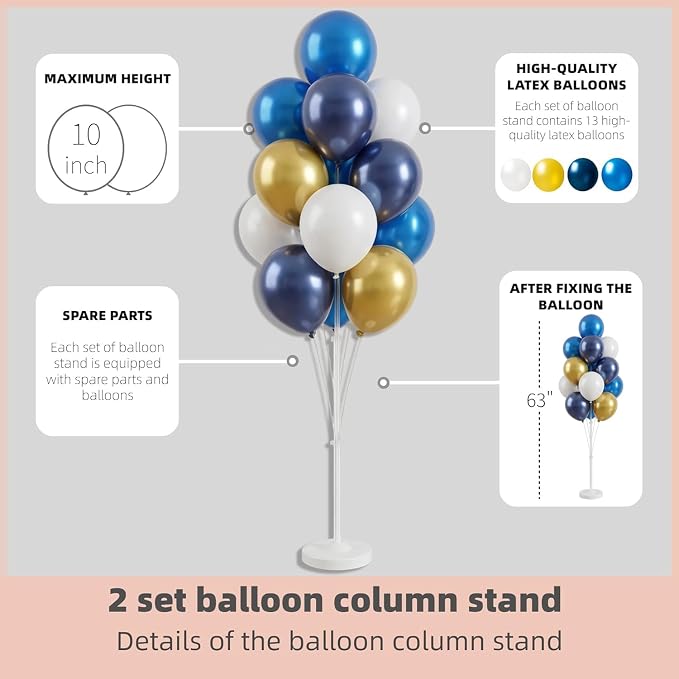 HIINS Gold Blue Balloon Tower Stand Kit Set of 2 - Image 3