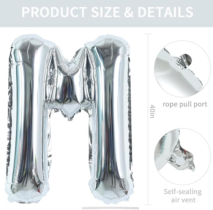TONIFUL 40 Inch Large Silver Letter M Foil Balloons Alphabet Balloons | Giant - Image 2