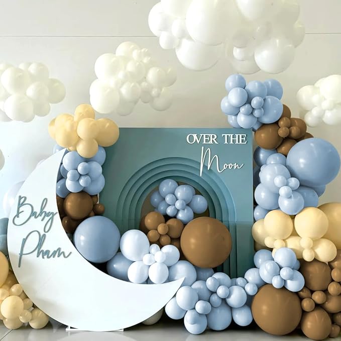 Dusty Blue Brown and White Balloon Arch Kit - Image 6