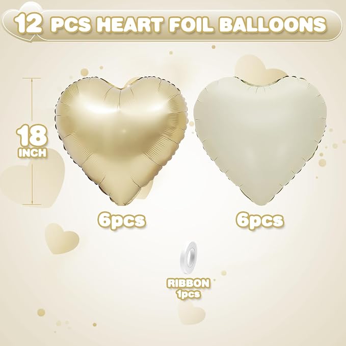 Sand White Gold Heart Balloons, 18Inch Light Gold Helium Balloon - Image 2