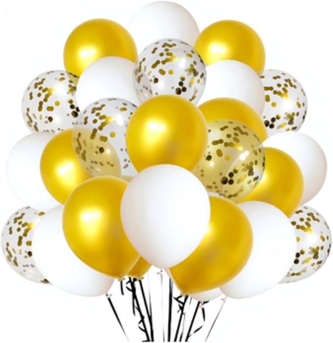 300 Pack Gold and White Balloons 12 Inch Gold Confetti Balloons by ZWZLIULIAN