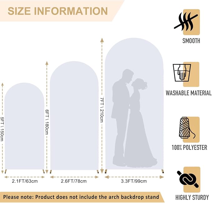 FANPROMS White Arch Backdrop Cover Set of 3 Wedding Arch Cover 5ft 6ft 7ft - Image 2