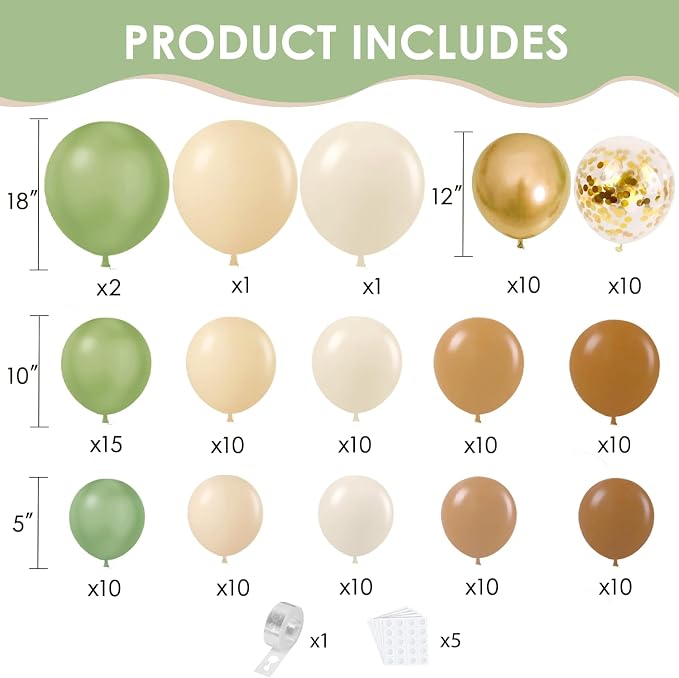 Sage Green Brown Gold Balloons Arch Kit, Party Decorations | Tan Nude Sand White - Image 2