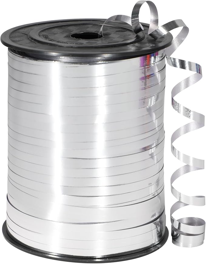 Silver Ribbon, 500 Yard Premium Silver Curling Ribbon, Metallic Shiny Curling by OMISELIO