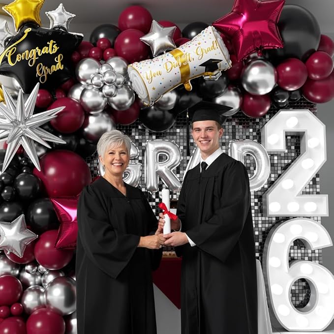 Graduation Balloons Garland Kit 153Pcs, Maroon Black Silver Balloon Arch Kit - Image 7