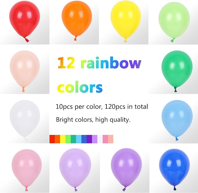 RUBFAC Rainbow Balloons 120pcs 5 Inch Colourful Latex Party Balloons - Image 4