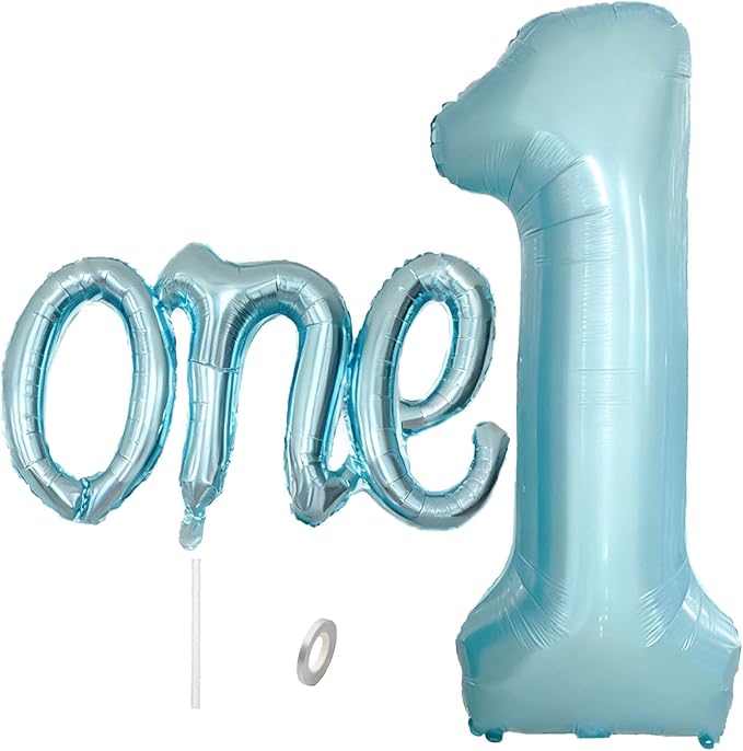 2Pcs Light Blue One Balloon for Birthday Party Decoration | Large Foil Helium by WEILINZHOU