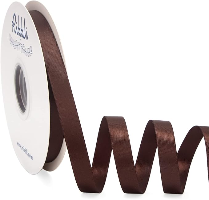 Ribbli Coffee Brown Satin Ribbon Double Faced Satin 1/2 inch x Continuous 50 by Ribbli