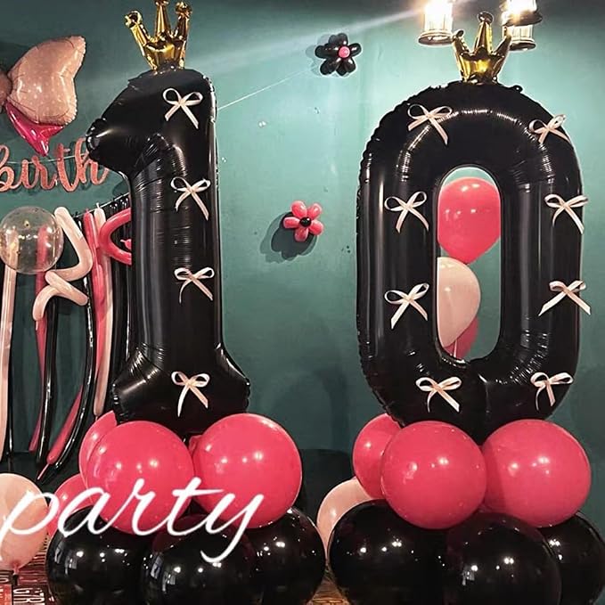 Black Number 0 Balloon with Crown, 40 inch Black Number Balloon 0th Birthday - Image 3