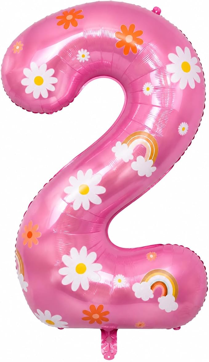 2nd Birthday Daisy Balloon, 40 Inch Pink Number 2 Boho Party Decor | Daisy by Unknown