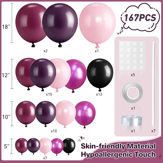 Dark Purple Black Pink Balloon Garland Arch Kit - Image 2