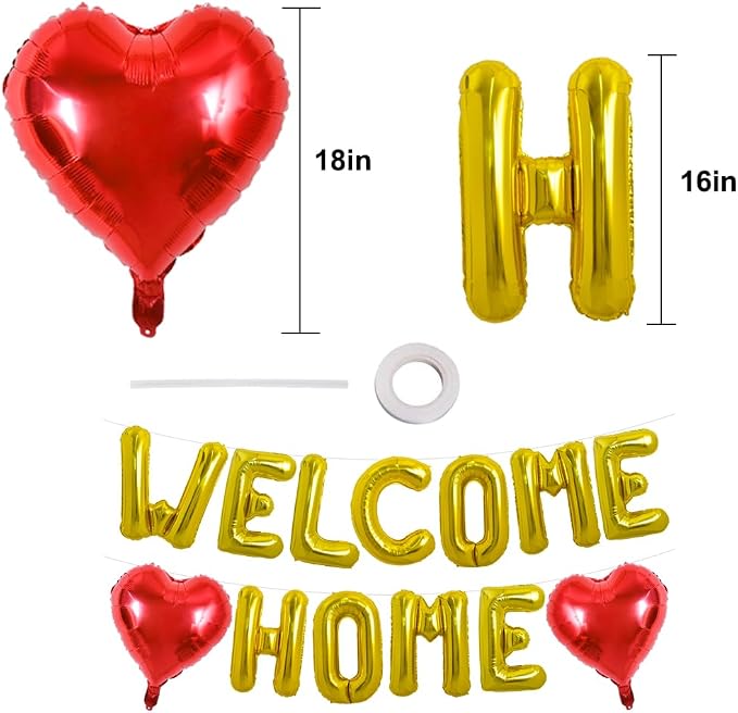 TONIFUL 16 Inch Gold WELCOME HOME Foil Letter Balloons Banner Decorations | - Image 2