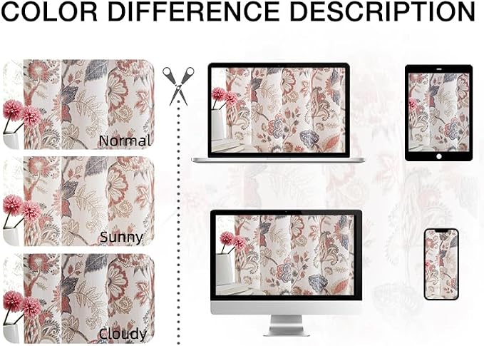 Kayne Studio Navy Red Jacobean Floral Rod Pocket Semi Sheer Curtains 84Inch | - Image 6