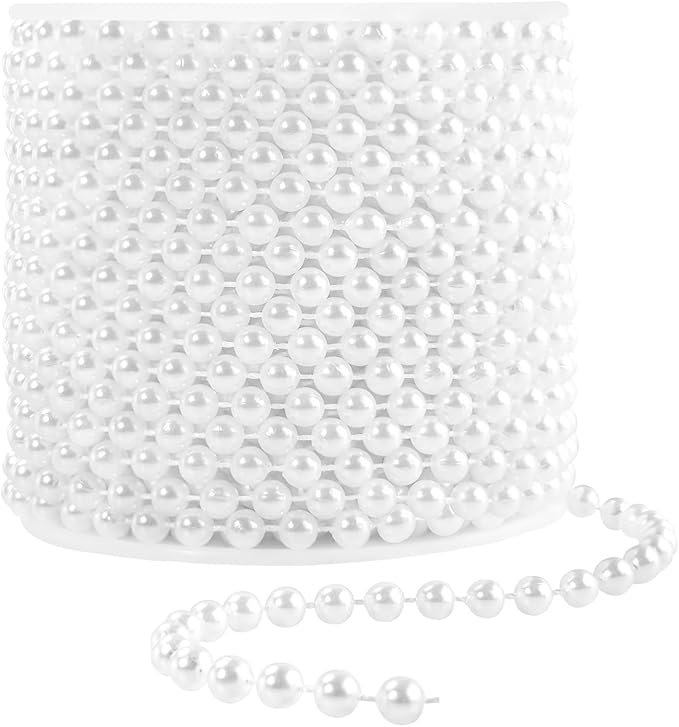 Faux White Pearl Bead Garland - 6mm Spool Pearl String Bead Roll, 22 Yards for Wedding or Christmas Tree Decoration