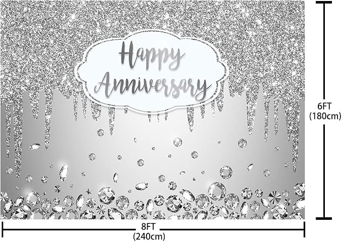 AIBIIN 8x6ft Happy Anniversary Backdrop Silver Dripping Glitter Crystals - Image 4