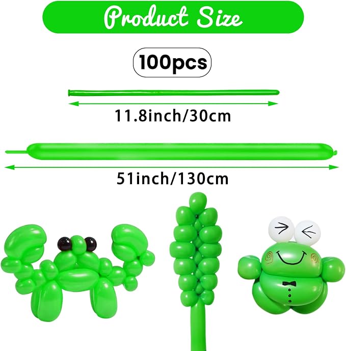 100Pcs Green 260 Balloons, Long Balloon - Image 2