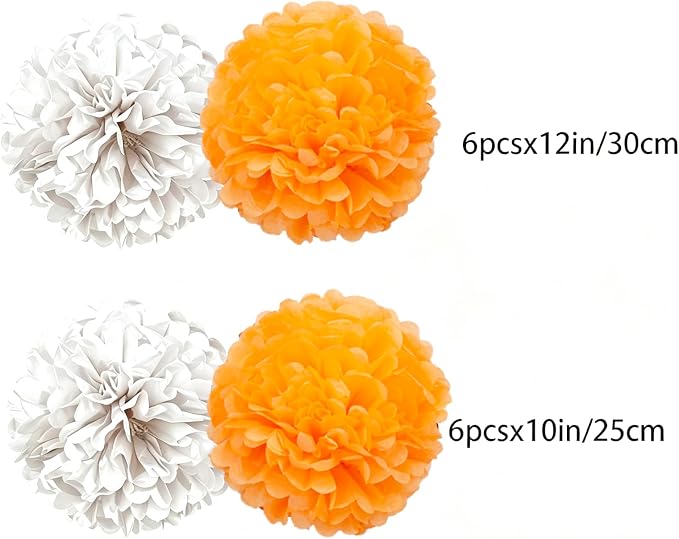 We Moment Orange White Paper Pom Poms - Image 2
