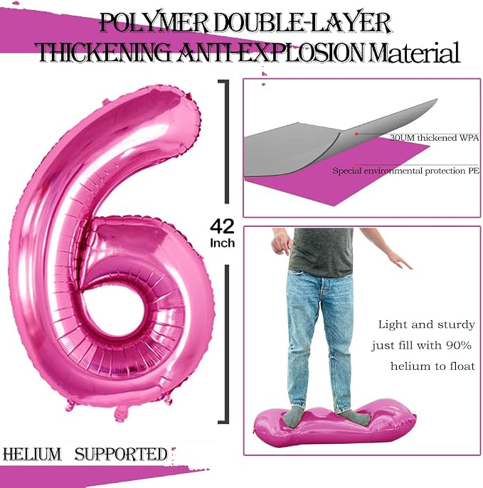 Hot Pink Foil Balloons Number 6, Huge Number Balloons - Image 4