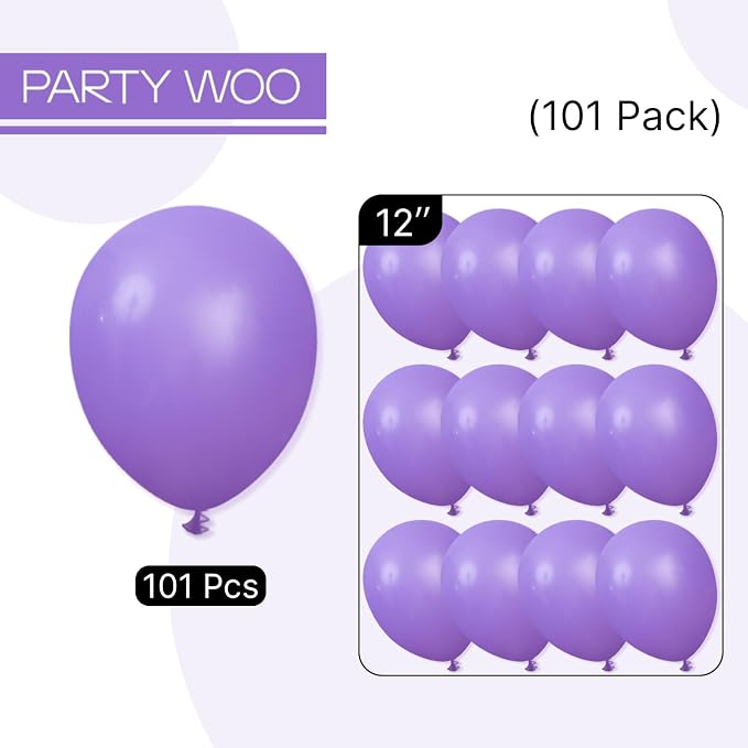 PartyWoo Purple Balloons 101pcs Purple Latex Helium Balloons 12 Inch | Birthday - Image 6