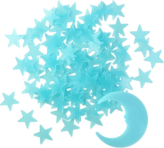 100 Stars and 1 Moon Glow in The Dark Luminous Fluorescent 3D Plastic Glow by Tenalleys