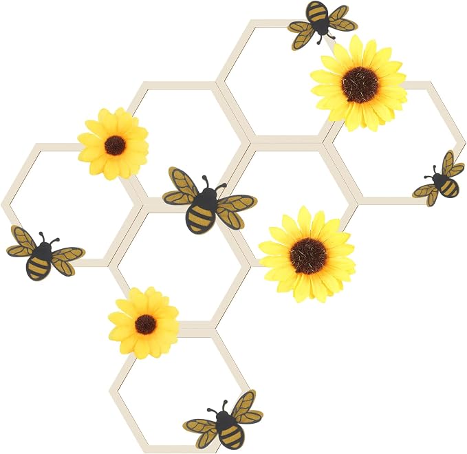 Yousoontic 26 Pcs Honeycomb Decorations Include 7.9'' Wooden Hexagon 3D Bee by Yousoontic