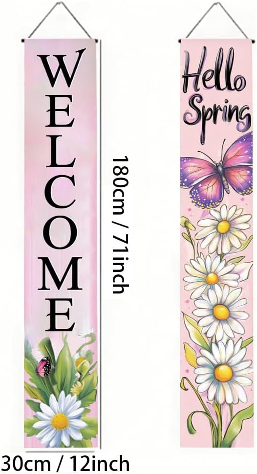 2 Piece Porch Banners 71x12 Inch Hello Spring Butterfly Door Decor | Two-piece - Image 3