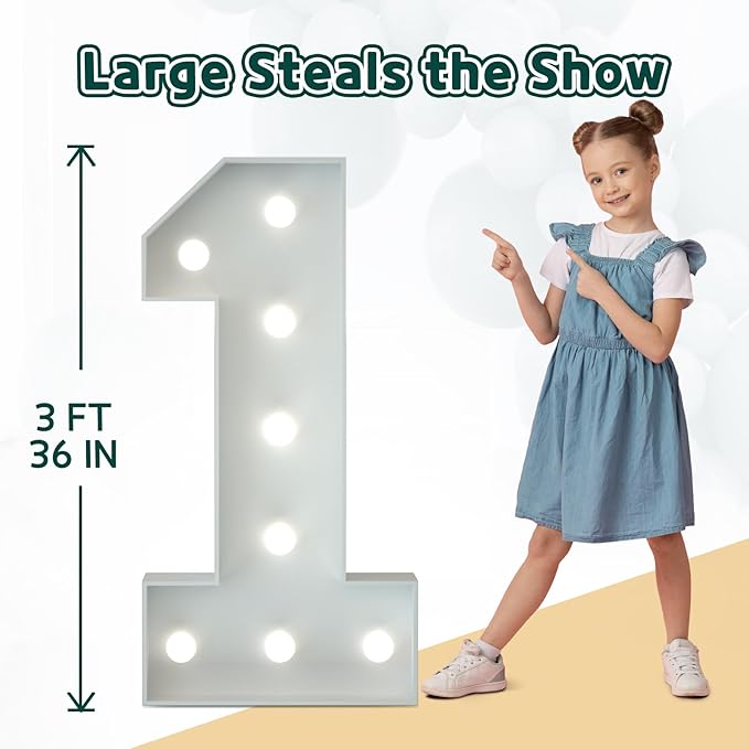 Marquee Numbers 3 Feet Tall Big Light Up Numbers Happy 18th Birthday Decorations Girl Boy White Anniversary Party Decor Large Cardboard Prop Backdrop Sign 18
