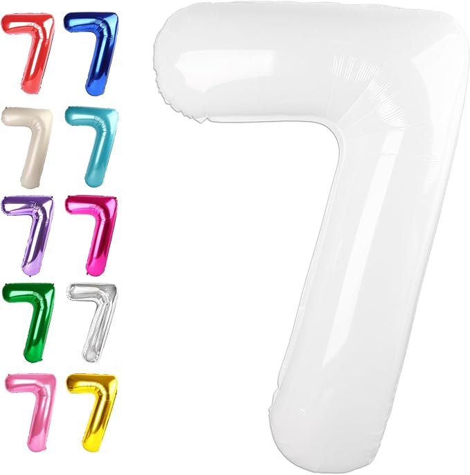 White Number 7 Balloon 40 inch, Balloon numbers party supplies, deco photo shoot by Upgesy