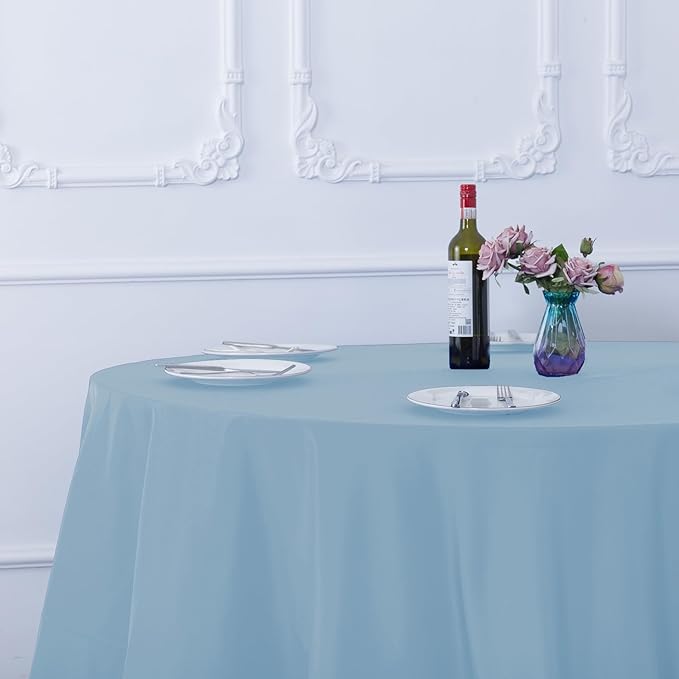 Ascoza 2pack 132 Inch Blue Mist Round Tablecloth in Washable Polyester Fabric for Wedding/Banquet/Restaurant/Parties