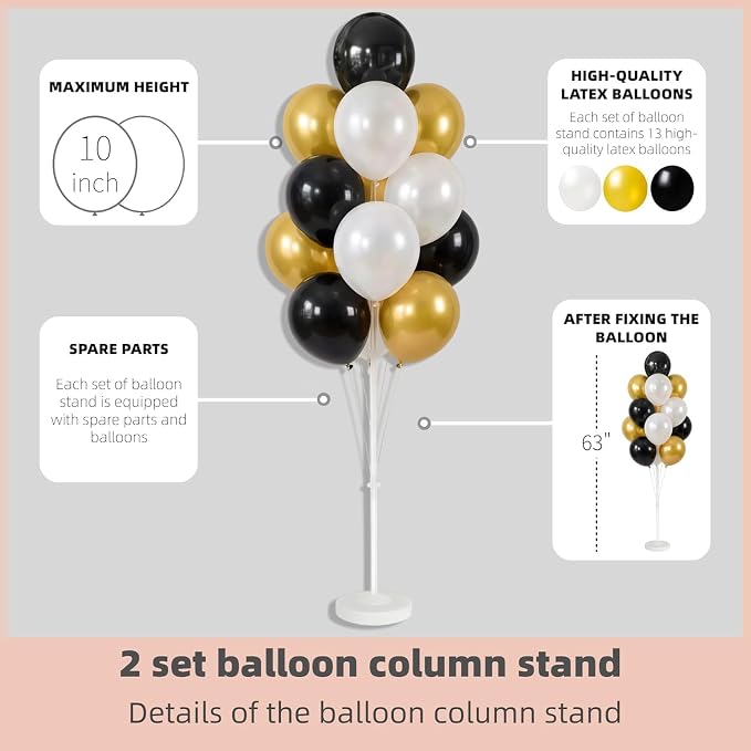 HIINS 10" Black Gold Balloon Column Kit Set of 2 - Image 3