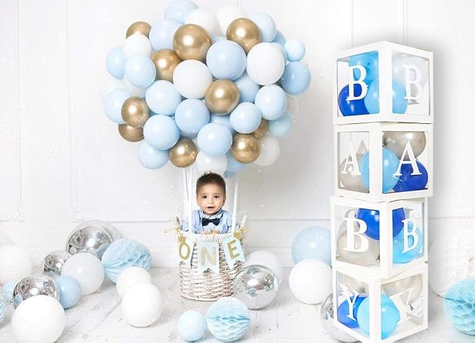 82PCS Baby Shower Decorations for Boy – Blue White Gray Balloon Box Set - Image 7