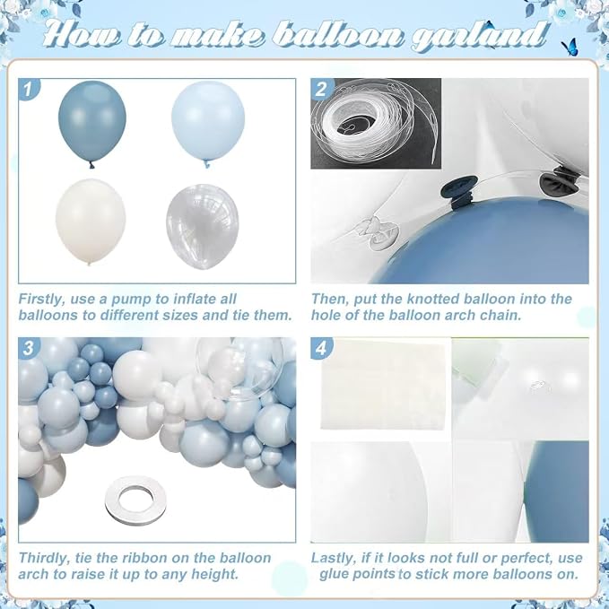Dusty Blue Balloon Arch Kit Light Blue White Balloon Garland Kit | 126 Pcs - Image 6