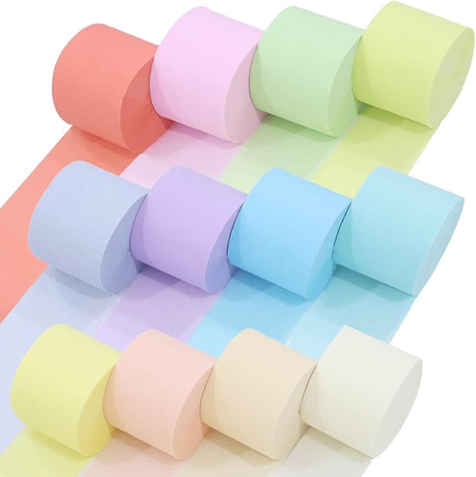 12 Pastel Crepe Paper Streamers, 656ft Pack of Party Decorations | Each roll is by CaptainD%C3%A9cor