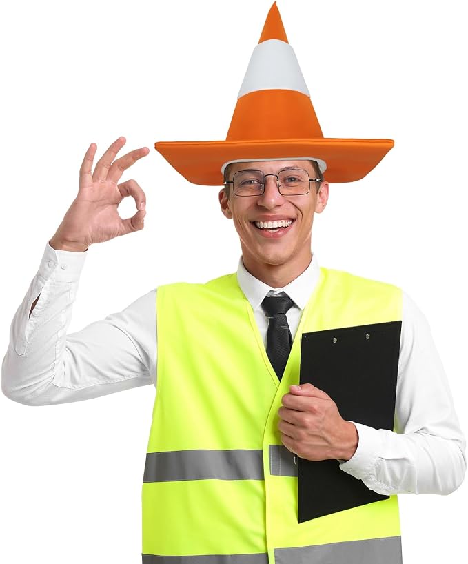 Orange and White Traffic Cone Hat, Funny Halloween Traffic Costume Accessories - Image 6