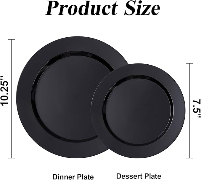 100PCS Black Plastic Plates Set, 50 10.25 inch Dinner Plates and 50 7.5 inch Dessert Plates, Premium Disposable Plates for Party, Wedding,Halloween