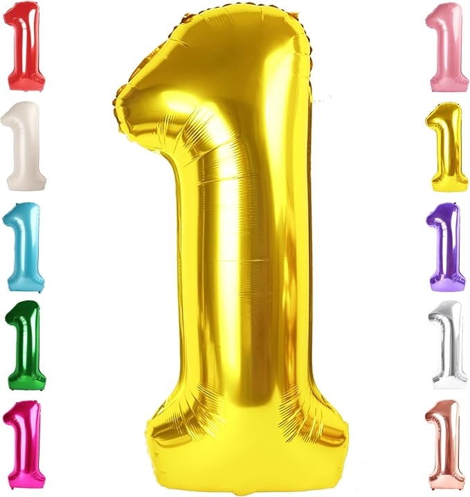 1 Balloon Numbers Birthday Decorations, 40In Gold Balloons by Mluchee