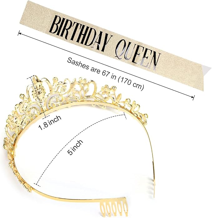 COCIDE Birthday Decorations for Women Sash and Tiara Crown for Party Gold | - Image 7