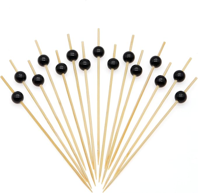 Minisland Black Pearl Bamboo Cocktail Picks, Fancy Appetizer Toothpicks | 4.7 by Minisland