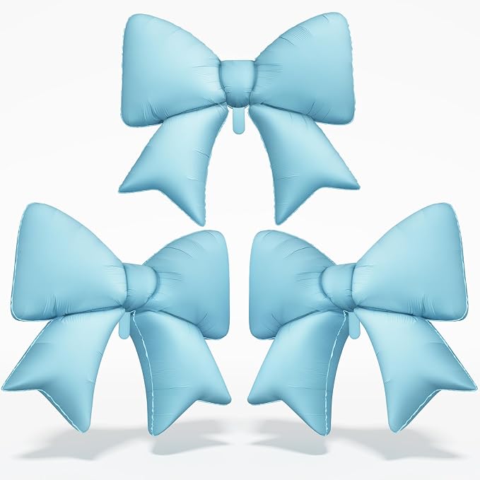 Blue Bow Balloons 38 Inch, Light Blue Giant Bow Shaped Foil Mylar Balloons by Togvu