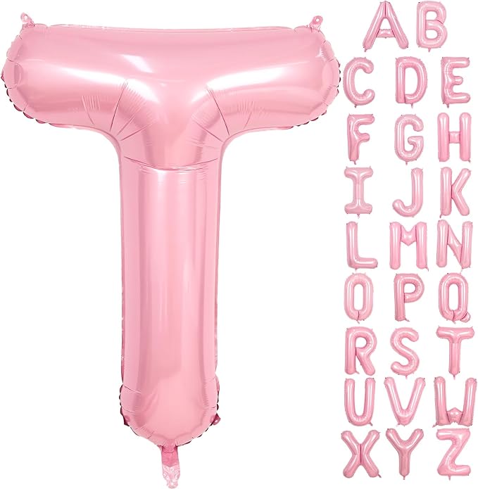 Pink Letter T Balloons, 40 Inch T Letter Balloon Light Pink, A to Z Alphabet by Adorely