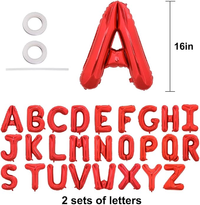 TONIFUL Red Letter Balloons 2 Set 16 Inch A-Z Custom Alphabet Banner | 52 Pcs - Image 2
