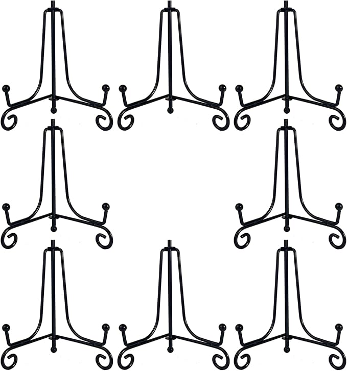 8PCS Premium Black Iron Plate Stands for Display 4 Inch, Decorative Solid Metal Plate Holders for Displaying, Mini Easel, Frame, Book, Card, Plaque, Bowl, Picture Stands for Display